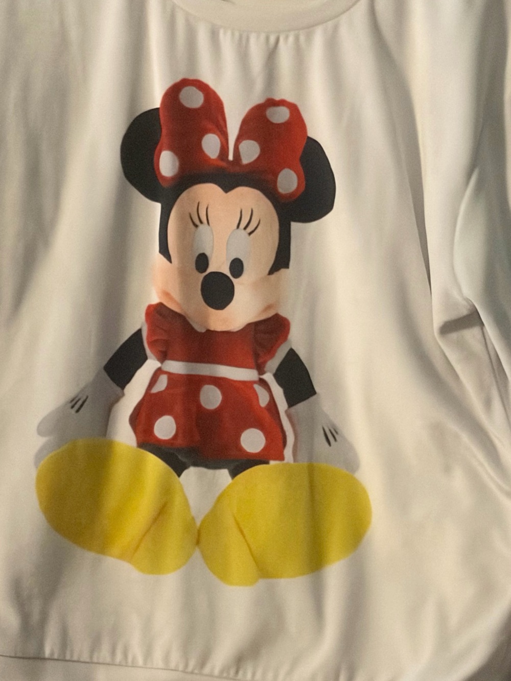 Disney White Sweatshirt with Minnie Mouse Red Bow and Yellow Shoes Graphic
